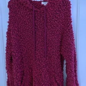 Wine Red Umgee Hooded Popcorn Sweater